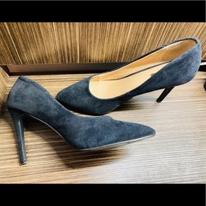 Black pointed toe point black suede heels
